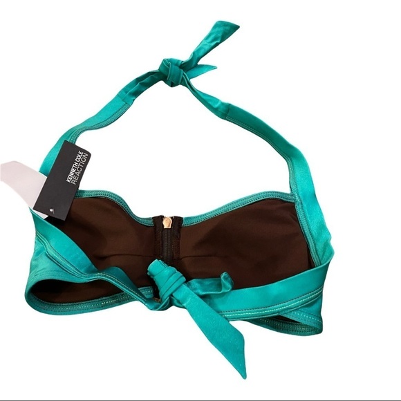 Kenneth Cole Reaction NWT Halter Bikini Top Green With Gold Tone Zipper - Picture 7 of 11